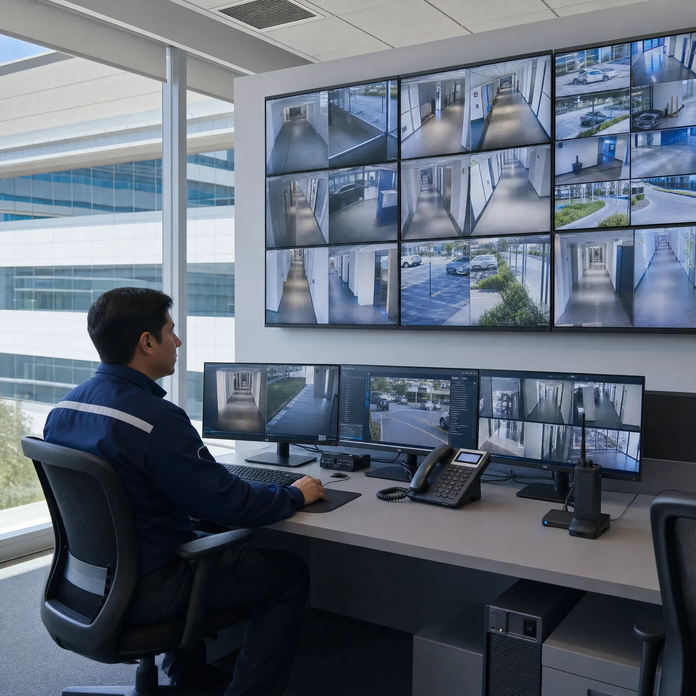 Sala de operaciones con monitores de CCTV IP