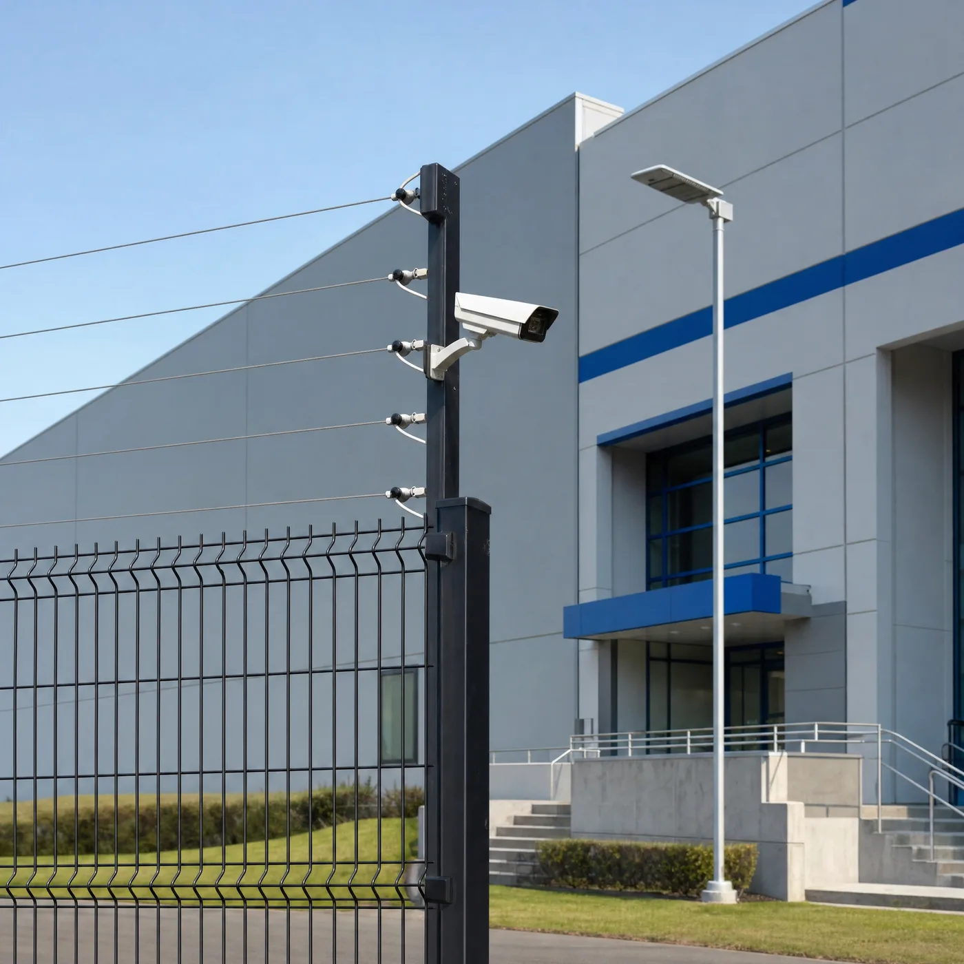 Cerco eléctrico integrado con cámara CCTV en poste