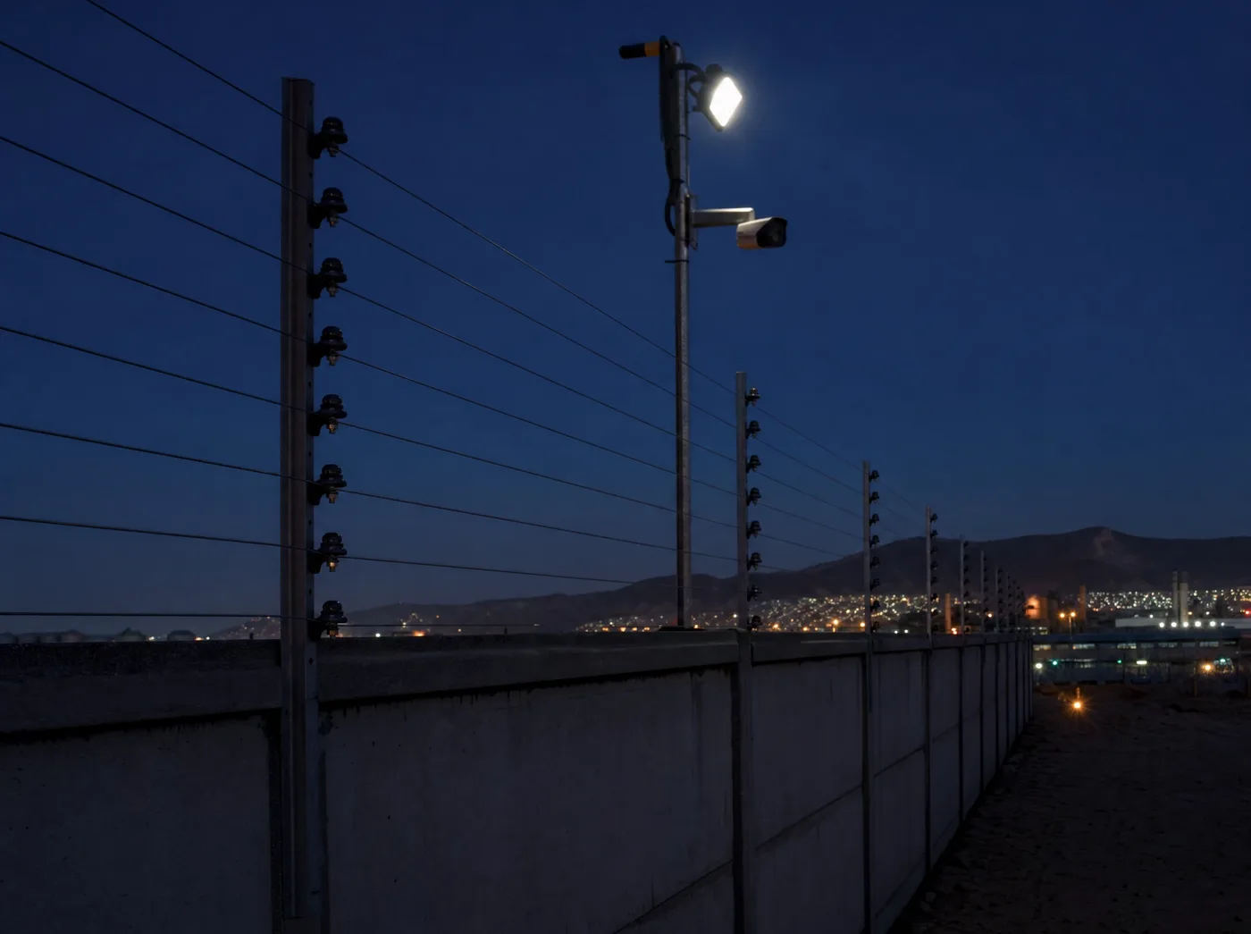 Cerco eléctrico perimetral nocturno con cámara e iluminación