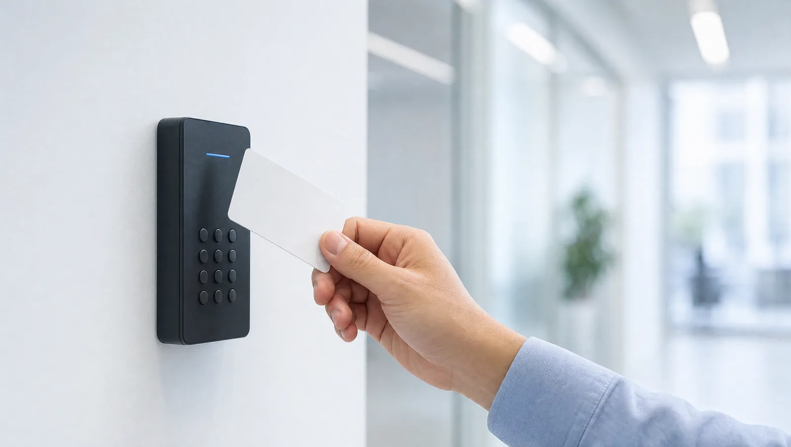 Lector biométrico y de tarjeta en acceso corporativo
